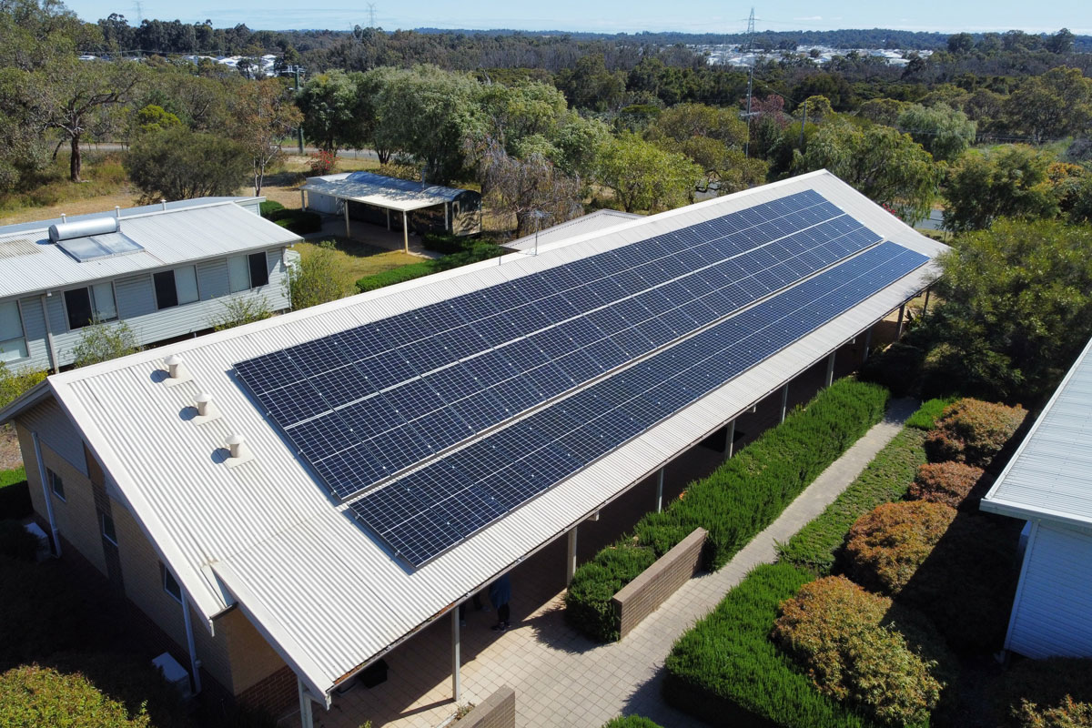 Commercial building with solar panel roof