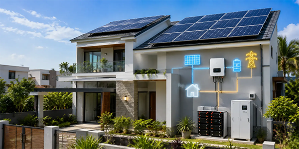 Hybrid solar system with inverter and battery